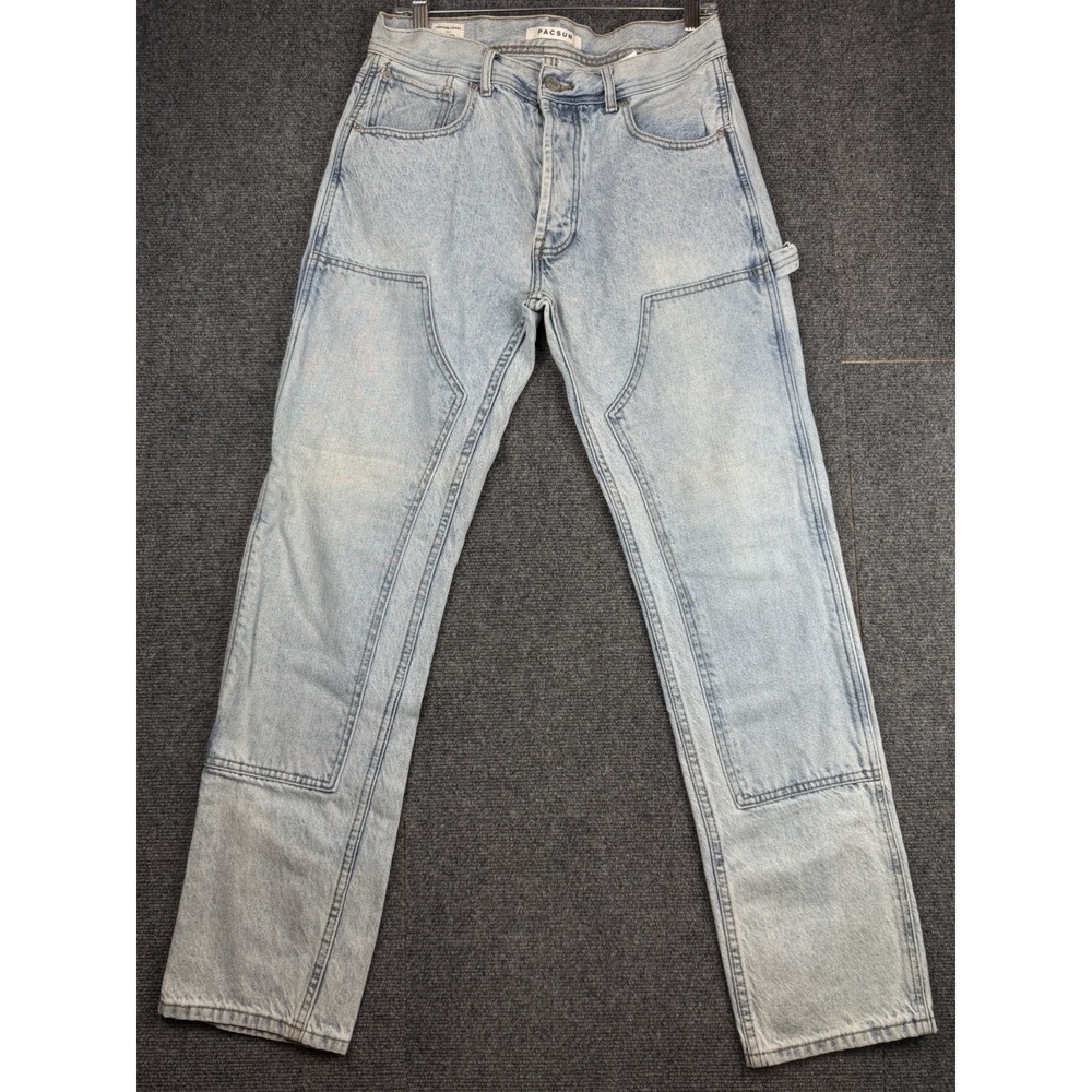 PacSun Vintage Loose Double Knee Carpenter Jeans Mens 30x32 Blue Stone Wash
